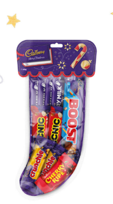 Cadbury Christmas Stocking - Regular, by Cadbury,  and more Confectionery at The Professors Online Lolly Shop. (Image Number :19987)