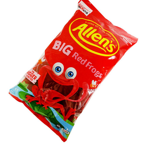 Allens Red Frogs Alive, by Allens Confectionery,  and more Confectionery at The Professors Online Lolly Shop. (Image Number :17804)