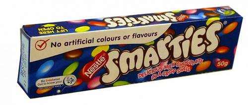 Smarties 50gm, by Nestle,  and more Confectionery at The Professors Online Lolly Shop. (Image Number :2127)