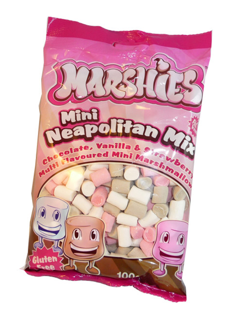 Marshies Mini Neapolitan Mix Marshmallows, by Marshies,  and more Confectionery at The Professors Online Lolly Shop. (Image Number :3171)