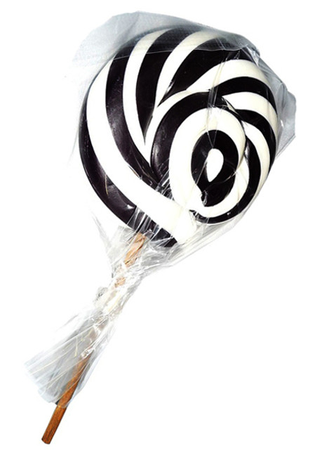Round Black and White Lollipop, by Designer Candy,  and more Confectionery at The Professors Online Lolly Shop. (Image Number :6120)