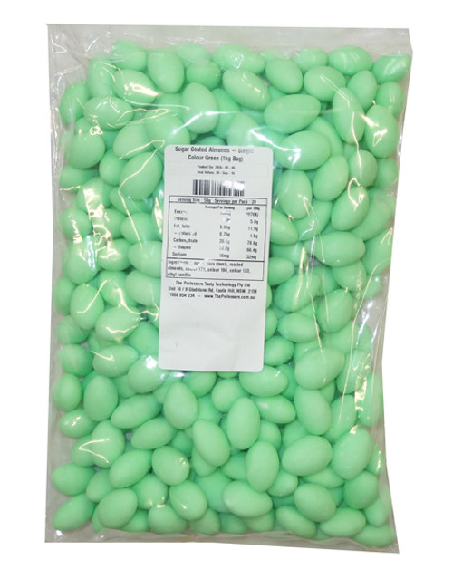 Sugar Coated Almonds - Single Colour Green, by Confectionery House,  and more Confectionery at The Professors Online Lolly Shop. (Image Number :8804)