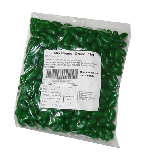 Prydes Jelly Beans - Green, by Pryde Confectionery,  and more Confectionery at The Professors Online Lolly Shop. (Image Number :4706)