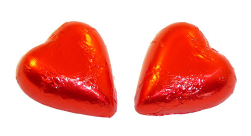 Chocolate Gems - Chocolate Hearts - Red Foil (5kg box / approx 625 pieces)