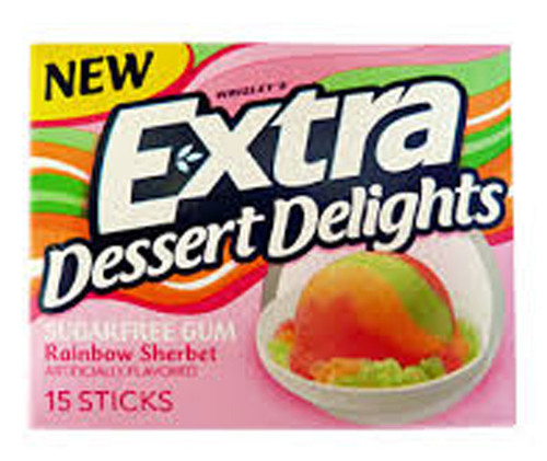 Extra Dessert Delights Rainbow Sherbet, by Wrigley,  and more Confectionery at The Professors Online Lolly Shop. (Image Number :6440)