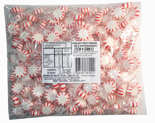 Starlight Pinwheels - Red and White - Raspberry, by AIT Confectionery,  and more Confectionery at The Professors Online Lolly Shop. (Image Number :7785)