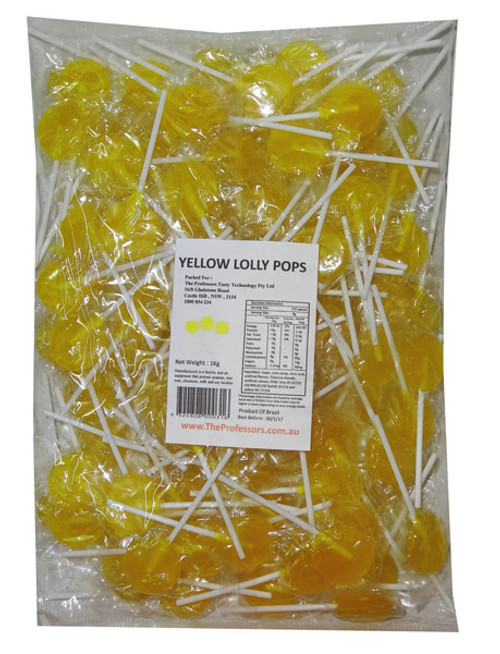 Sweet Treats Flat Pops - Single Colour - Yellow, by Brisbane Bulk Supplies,  and more Confectionery at The Professors Online Lolly Shop. (Image Number :7963)