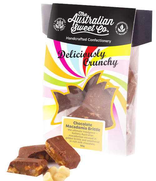 Gourmet Chocolate Macadamia Brittle - Card Wrap, by The Australian Sweet Company,  and more Confectionery at The Professors Online Lolly Shop. (Image Number :8717)