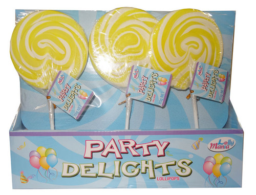 Lolly Mania Party Delights Lollipops - Yellow - Pineapple Flavour, by Lolly Mania,  and more Confectionery at The Professors Online Lolly Shop. (Image Number :9059)