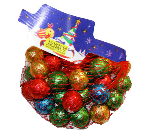 Christmas Foiled Milk Chocolate Solid Balls, by Jacquot,  and more Confectionery at The Professors Online Lolly Shop. (Image Number :8709)