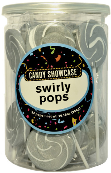 Candy Showcase Swirly Pops - Silver and White, by Lolliland,  and more Confectionery at The Professors Online Lolly Shop. (Image Number :8971)