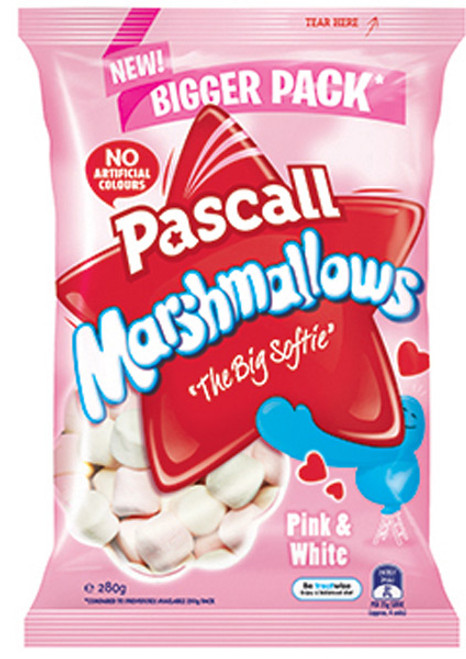 Pascall Marshmallows - Raspberry and Vanilla, by Pascall,  and more Confectionery at The Professors Online Lolly Shop. (Image Number :9296)