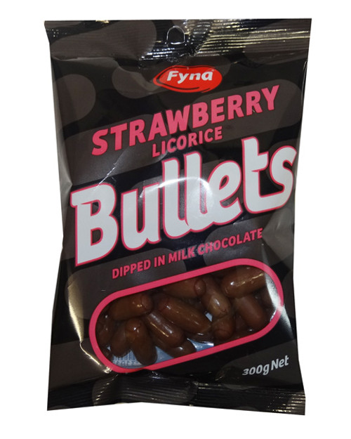 Fyna Milk Chocolate Coated Strawberry Bullets - hang sell bags, by Fyna Foods,  and more Confectionery at The Professors Online Lolly Shop. (Image Number :9578)