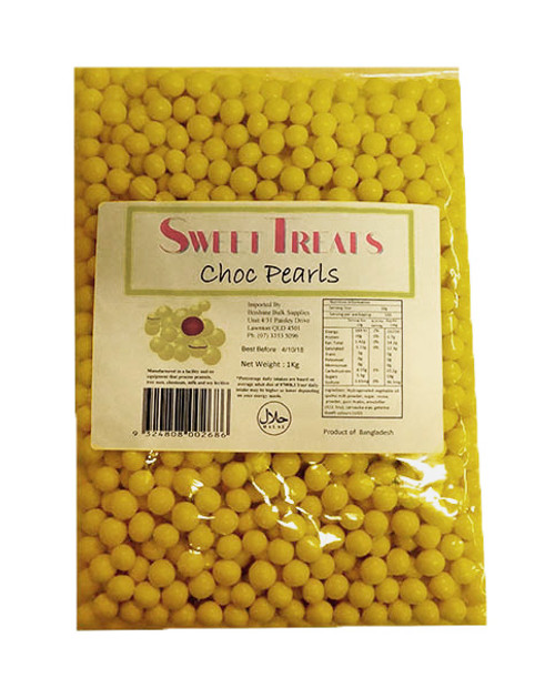 Sweet Treats Choc Pearls - Yellow and more Confectionery at The Professors Online Lolly Shop. (Image Number :10492)
