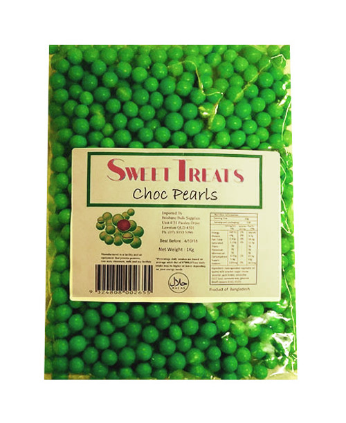 Sweet Treats Choc Pearls - Green and more Confectionery at The Professors Online Lolly Shop. (Image Number :10421)