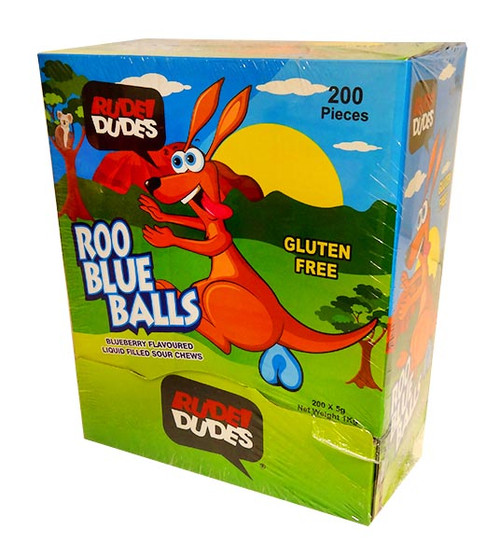 Rude Dudes - Roo Blue Balls - Liquid Filled Sour Chews and more Confectionery at The Professors Online Lolly Shop. (Image Number :10816)