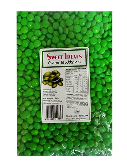 Sweet Treats Choc Buttons - Green and more Confectionery at The Professors Online Lolly Shop. (Image Number :10872)