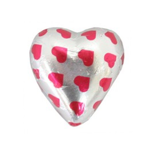 Belgian Milk Chocolate Hearts - Hot Pink Hearts on Silver and more Confectionery at The Professors Online Lolly Shop. (Image Number :11056)