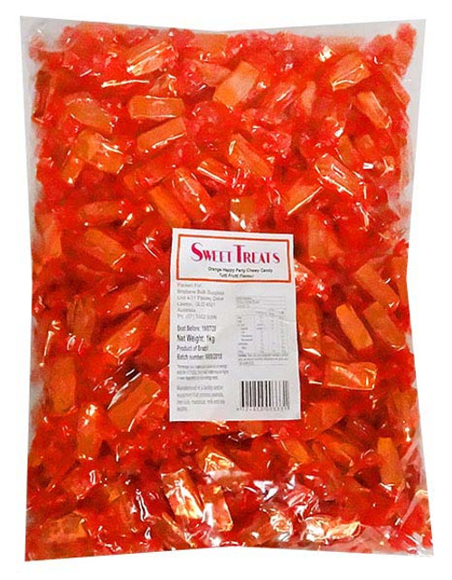 Sweet Treats Happy Party  Chews - Orange, by Brisbane Bulk Supplies,  and more Confectionery at The Professors Online Lolly Shop. (Image Number :12988)