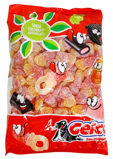 Gelco  Double Sour Peach Hearts and more Confectionery at The Professors Online Lolly Shop. (Image Number :13060)