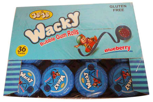 Wacky Bubble gum Rolls - Blueberry and more Confectionery at The Professors Online Lolly Shop. (Image Number :15972)