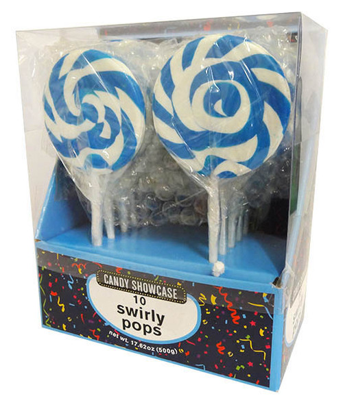 Candy showcase Swirly lollipops  - Blue and White, by Lolliland,  and more Confectionery at The Professors Online Lolly Shop. (Image Number :16596)