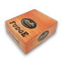 Angled right view of Byron Bay Caramel Fudge display box featuring branded orange timber-style packaging