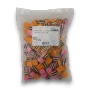 Front view of Darrell Lea Liquorice Allsorts 1kg bag with pink, orange and black layered sweets.