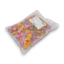 Angled right view of colourful Darrell Lea Liquorice Allsorts in a clear 1kg bulk confectionery bag.