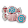 Close-up of Taffy Town Cotton Candy Salt Water Taffy pink and blue swirl chews in a 1.13kg bulk bag, available at The Professors.
