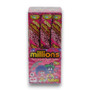 Millions Tubes Blackcurrant 60g packs stacked in a colourful retail display, perfect for fundraising and mini-marts.