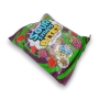 Angled left view of Lolliland Halloween Sour Straps Bites bag with purple, green and spooky grape graphics