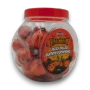 Left angled view of Lolliland Halloween Jelly Filled Pumpkins jar showing orange pumpkin-shaped gummies inside