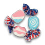Red, white and blue Taffy Town Stars & Stripes salt water taffy pieces in patriotic wrappers, available at The Professors