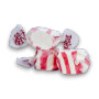 Taffy Town Salt Water Taffy Peppermint flavour pieces with pink striped centres, available at The Professors Online Lolly Shop.