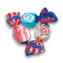 Taffy Town Stars & Stripes salt water taffy pieces in red white and blue wrappers, available at The Professors Online Lolly Shop.