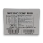 Product label for Choco Nuts White Chocolate Coconut Rough 5kg box showing nutrition panel, ingredients and allergen information