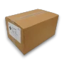 Hugos Chocolates Milk Choc Sparkles 8kg cardboard box shown from the right side on a black background.