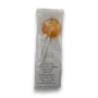 The Australian Sweet Co Honey Pop 18g individually wrapped lollipop with ingredients and allergen label shown