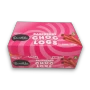 Front view of Darrell Lea Raspberry Choc Logs display holding ten 110g three-packs in bright pink packaging.