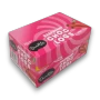 Left angled view of Darrell Lea Raspberry Choc Logs ten-pack display, from The Professors Online Lolly Shop.