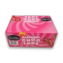 Rear view of Darrell Lea Raspberry Choc Logs display with ten 110g three-packs, at The Professors Online Lolly Shop.
