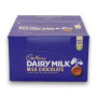 Cadbury Dairy Milk Rolls box with 36 x 55g individually wrapped milk chocolate rolls, perfect for bulk orders.