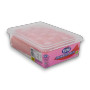 Fini Strawberry Belts display container, featuring 150 sour belts with sugar-dusted strawberry flavour.