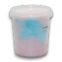 Multicoloured fairy floss in a 60g tub by The Fairy Floss King, showcasing pink and blue cotton candy hues, perfect for parties.