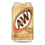 A & W Cream Soda 355ml can featuring aged vanilla flavour, sold in 12 pack display at The Professors Online Lolly Shop.