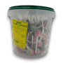 Wrapped red and green Rosey Apple lollipops from Johnsons in bulk 100-piece bucket, from The Professors Online Lolly Shop.