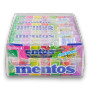 Mentos Rainbow rolls in sour fruity flavours, including watermelon and green apple, displayed in bulk packaging.