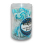 Blueberry-flavoured Candy Showcase Swirly Heart Pops in blue and white, 24 x 12g tub, available at The Professors Online Lolly Shop