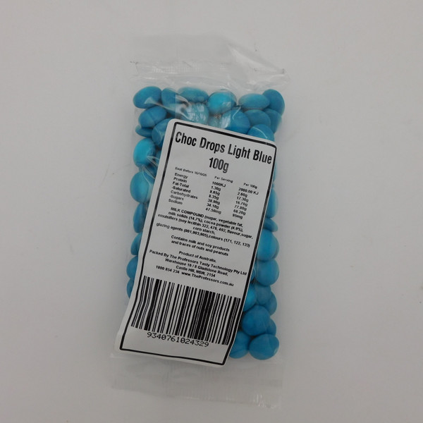 Get Choc Drops - Light Blue at The Professors Online Lolly Shop (13771)
